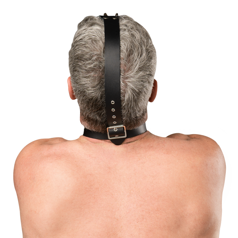 Rimba - Lederen Hoofdharnas met Collar en Neushaak - Zwart-Erotiekvoordeel.nl