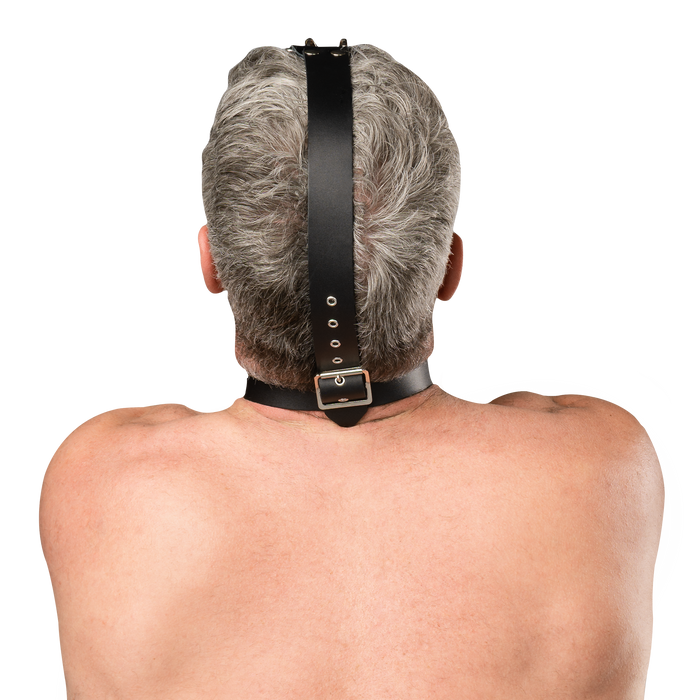 Rimba - Lederen Hoofdharnas met Collar en Neushaak - Zwart-Erotiekvoordeel.nl