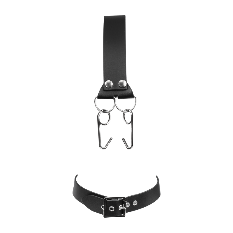 Rimba - Lederen Hoofdharnas met Collar en Neushaak - Zwart-Erotiekvoordeel.nl