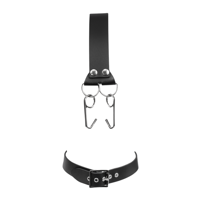 Rimba - Lederen Hoofdharnas met Collar en Neushaak - Zwart-Erotiekvoordeel.nl