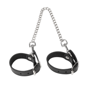 Rimba - Lederen Handboeien met Afneembare Ketting - Zwart/Zilver-Erotiekvoordeel.nl