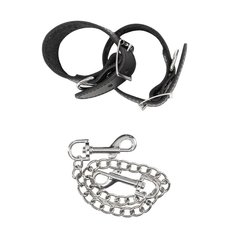 Rimba - Lederen Handboeien met Afneembare Ketting - Zwart/Zilver-Erotiekvoordeel.nl