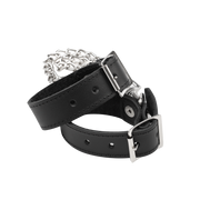 Rimba - Lederen Handboeien met Afneembare Ketting - Zwart/Zilver-Erotiekvoordeel.nl