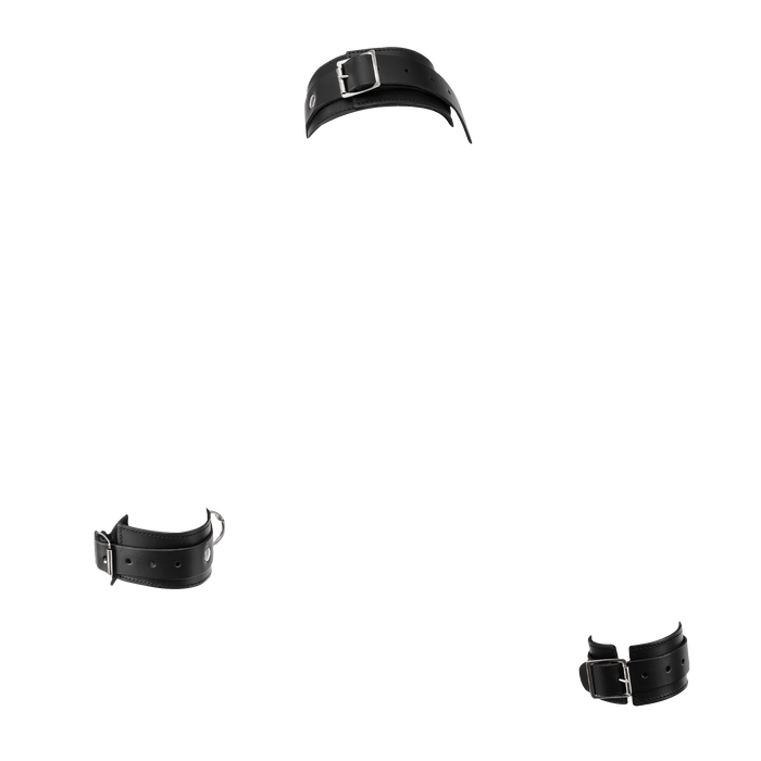 Rimba - Lederen Boeienset met Halsband en Ketting - Zwart/Zilver-Erotiekvoordeel.nl