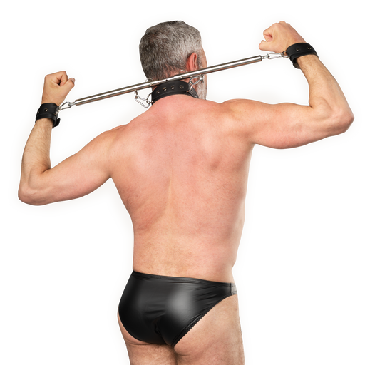 Rimba - Verstelbare Spreidstang met Halsband en Handboeien - Zwart/Zilver-Erotiekvoordeel.nl