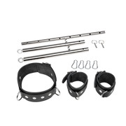 Rimba - Verstelbare Spreidstang met Halsband en Handboeien - Zwart/Zilver-Erotiekvoordeel.nl