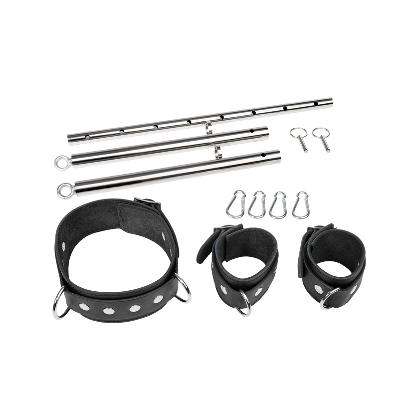 Rimba - Verstelbare Spreidstang met Halsband en Handboeien - Zwart/Zilver-Erotiekvoordeel.nl