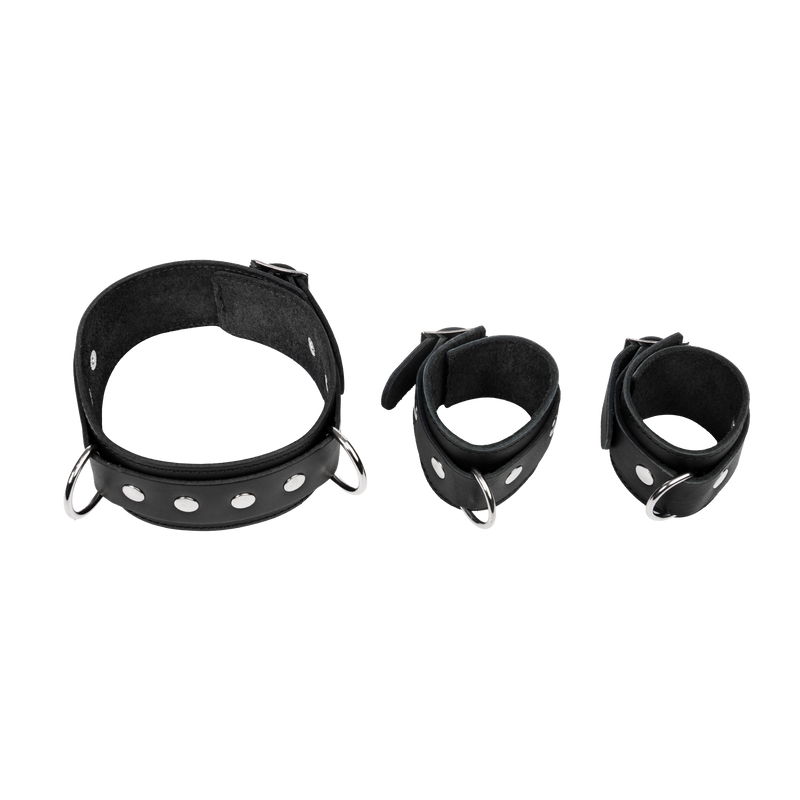 Rimba - Verstelbare Spreidstang met Halsband en Handboeien - Zwart/Zilver-Erotiekvoordeel.nl