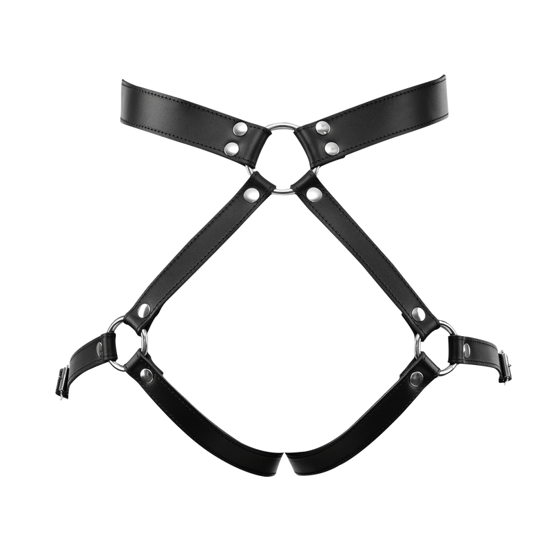 Rimba - Luxe Lederen Bondageharnas met Boeien - Zwart-Erotiekvoordeel.nl