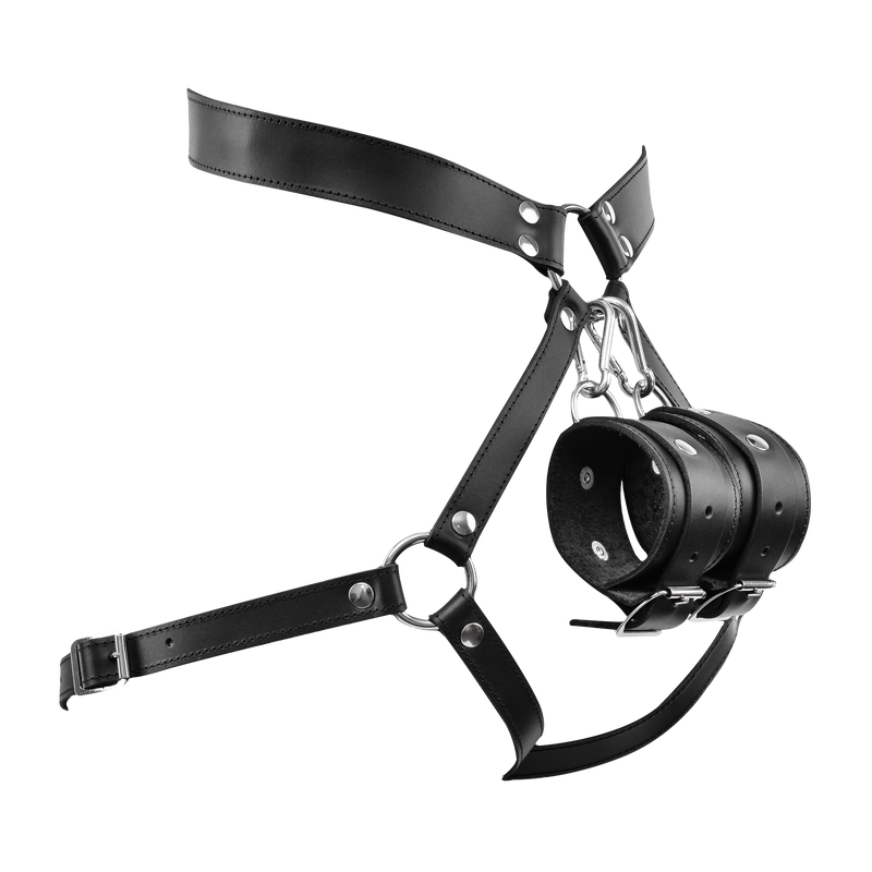 Rimba - Luxe Lederen Bondageharnas met Boeien - Zwart-Erotiekvoordeel.nl