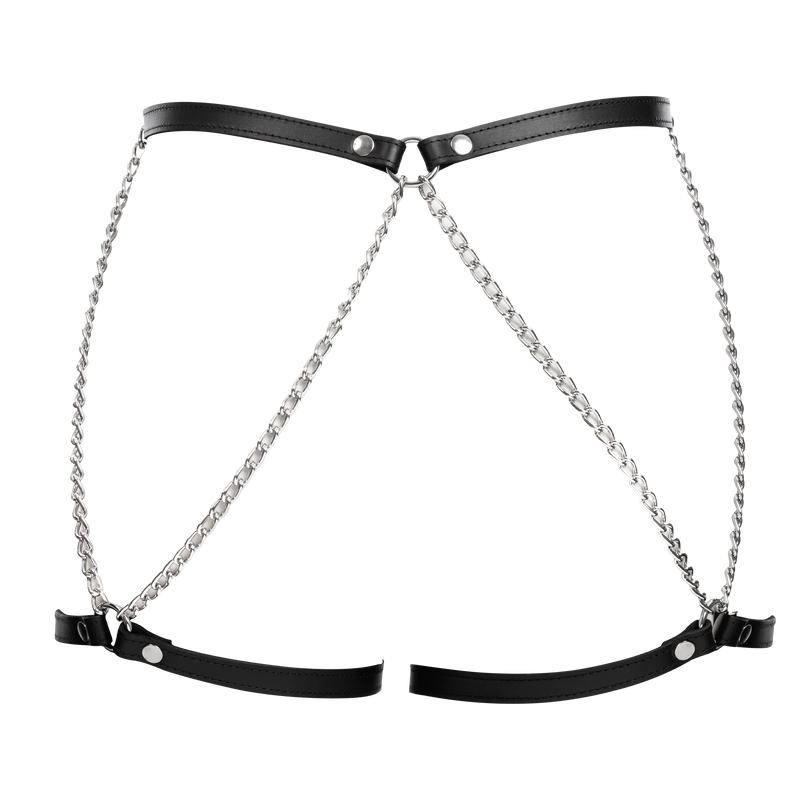 Rimba - Lederen Bondage Harnas met Metalen Kettingen - Zwart & Zilver-Erotiekvoordeel.nl