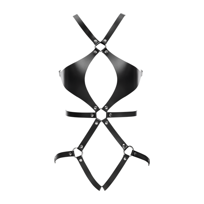 Rimba Bondage Play - Lederen Body Harnas met Cups - Zwart-Erotiekvoordeel.nl