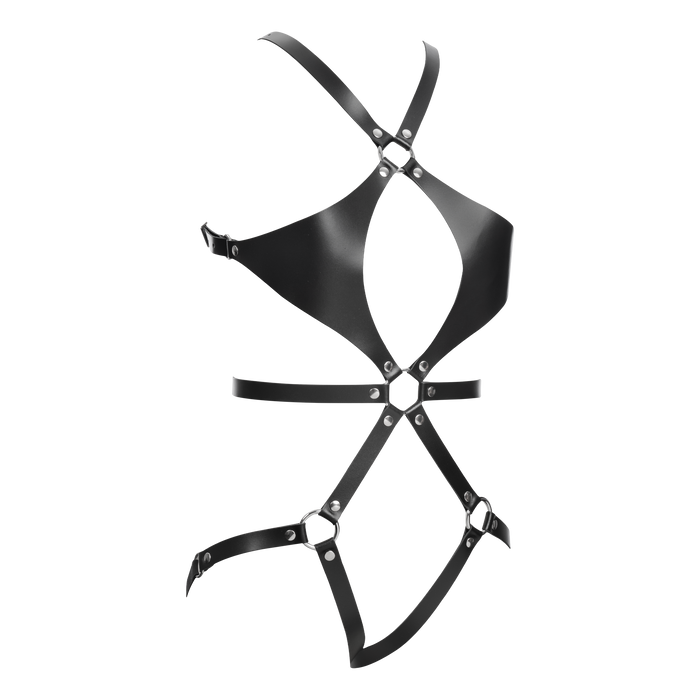 Rimba Bondage Play - Lederen Body Harnas met Cups - Zwart-Erotiekvoordeel.nl
