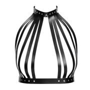 Rimba - Lederen Borstharnas met Halsband - Zwart-Erotiekvoordeel.nl