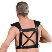 Rimba - Lederen Borstharnas met Kruisbanden en O-ring - Zwart-Erotiekvoordeel.nl