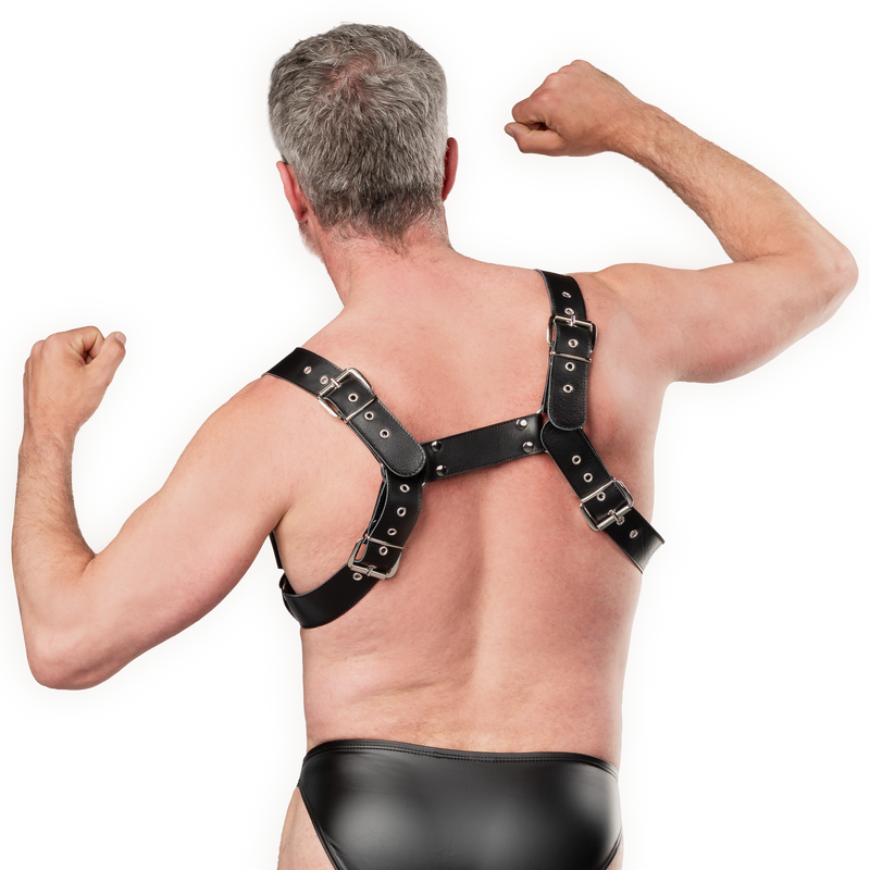 Rimba - Luxe Lederen Borstharnas met Zakken - Zwart-Erotiekvoordeel.nl