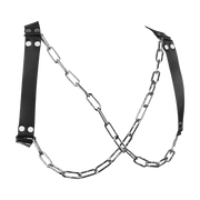 Rimba - Lederen Borstharnas met Kettingen - Zwart/Zilver-Erotiekvoordeel.nl