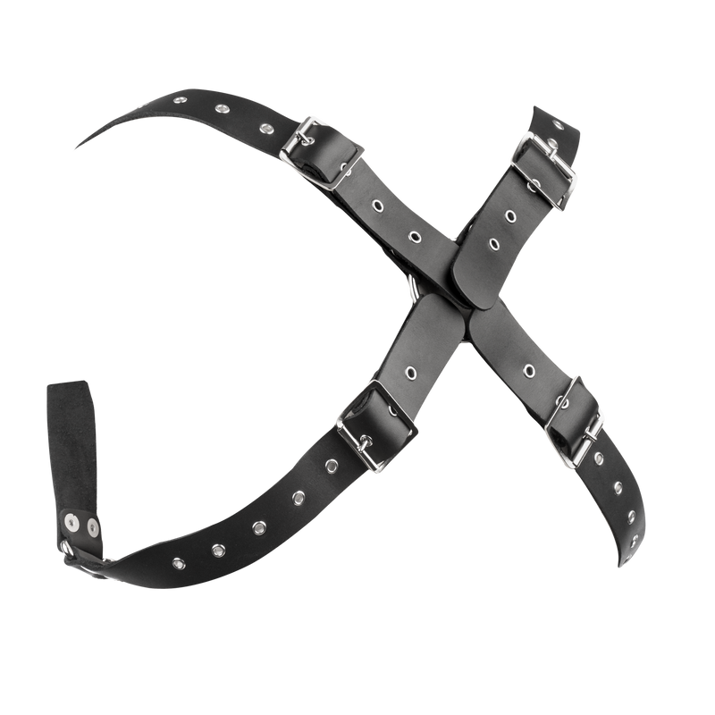 Rimba - Lederen Borstharnas met Kettingen - Zwart/Zilver-Erotiekvoordeel.nl
