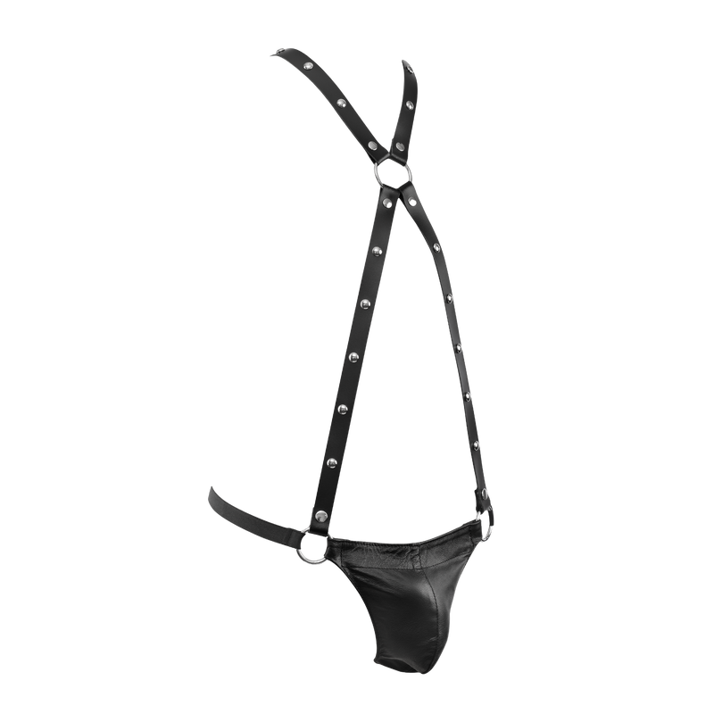 Rimba - Lederen Bodyharnas met Slip - Zwart-Erotiekvoordeel.nl