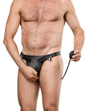 Rimba - Lederen Kuisheidsslip voor Mannen met Opblaasbare Anale Plug - Zwart-Erotiekvoordeel.nl