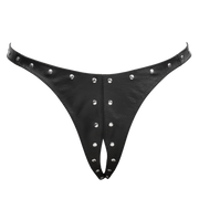 Rimba - Lederen Dames String met Open Kruis - Gedecoreerd met Studs - Zwart-Erotiekvoordeel.nl