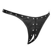 Rimba - Lederen Dames String met Open Kruis - Gedecoreerd met Studs - Zwart-Erotiekvoordeel.nl