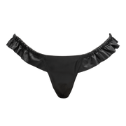 Rimba - Luxe Lederen Dames String met Ruches - Rekbare Bandjes - Zwart-Erotiekvoordeel.nl