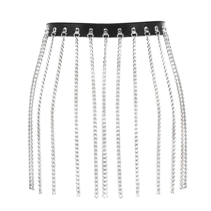 Rimba - Luxe Lederen Kettingen Rokje - Zwart/Zilver-Erotiekvoordeel.nl