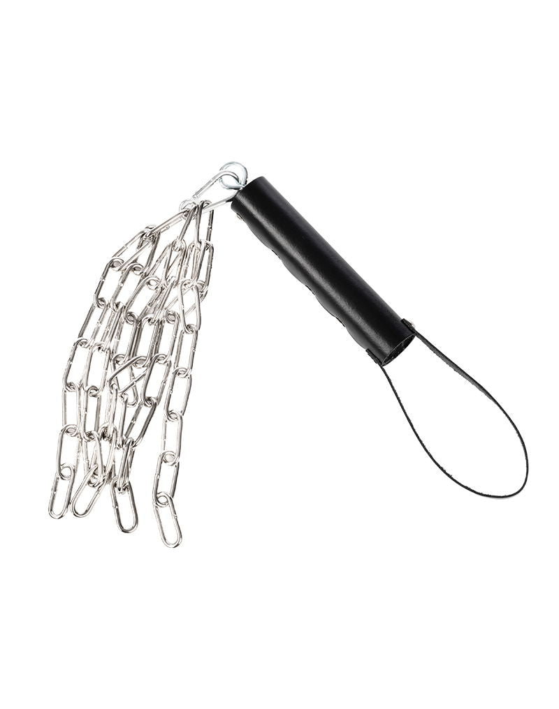 Rimba - Lederen Zweep met Metalen Ketting - Zwart & Zilver-Erotiekvoordeel.nl