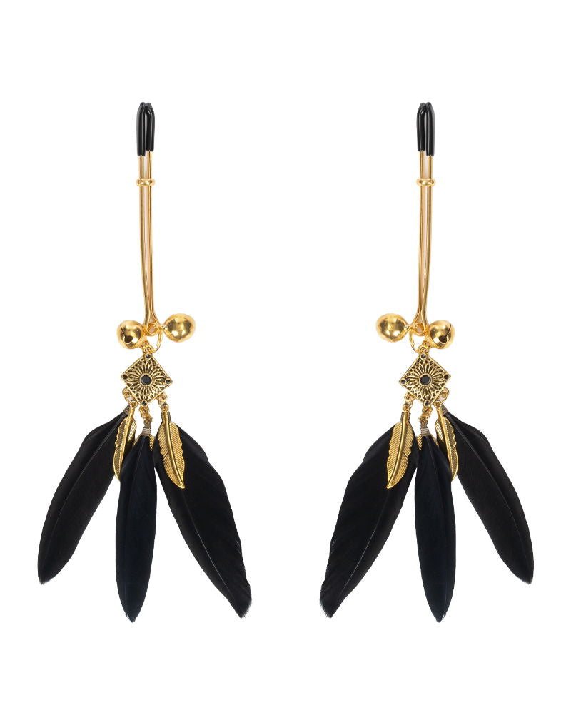 Rimba - Tepelklemmen met Veren - Zwart/Goud-Erotiekvoordeel.nl