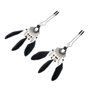 Rimba - Tepelklemmen met Veren - Zwart/Zilver-Erotiekvoordeel.nl