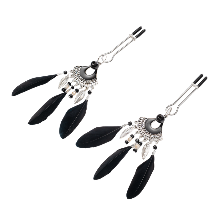 Rimba - Tepelklemmen met Veren - Zwart/Zilver-Erotiekvoordeel.nl