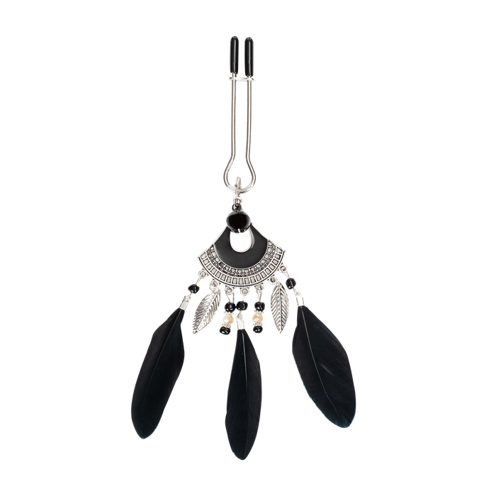 Rimba - Tepelklemmen met Veren - Zwart/Zilver-Erotiekvoordeel.nl