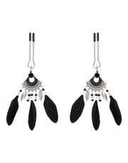 Rimba - Tepelklemmen met Veren - Zwart/Zilver-Erotiekvoordeel.nl