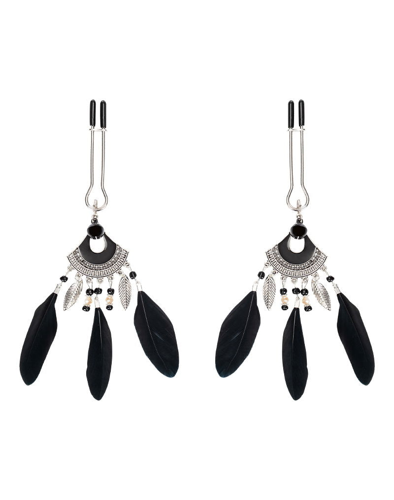 Rimba - Tepelklemmen met Veren - Zwart/Zilver-Erotiekvoordeel.nl