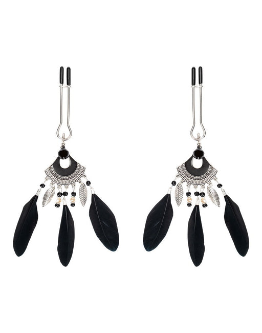 Rimba - Tepelklemmen met Veren - Zwart/Zilver-Erotiekvoordeel.nl