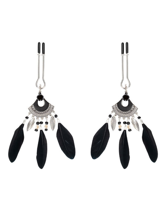 Rimba - Tepelklemmen met Veren - Zwart/Zilver-Erotiekvoordeel.nl