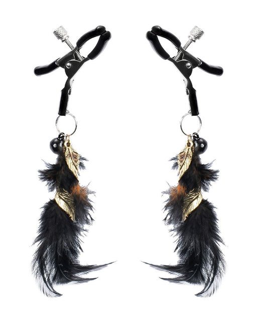 Rimba - Tepelklemmen met Zwarte Veertjes en Gouden Hangertjes - Zwart/Goud-Erotiekvoordeel.nl