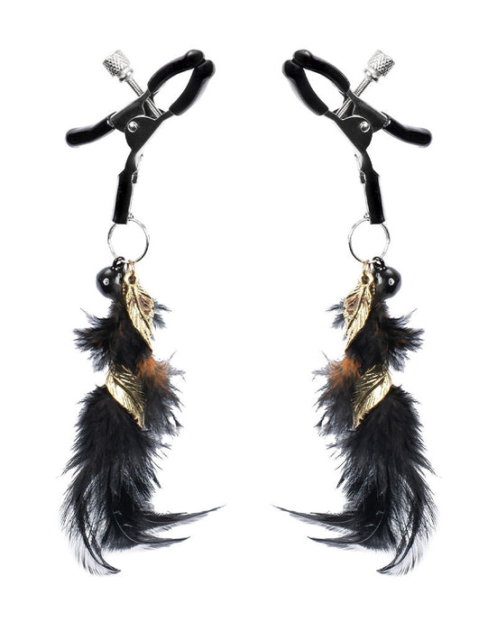 Rimba - Tepelklemmen met Zwarte Veertjes en Gouden Hangertjes - Zwart/Goud-Erotiekvoordeel.nl