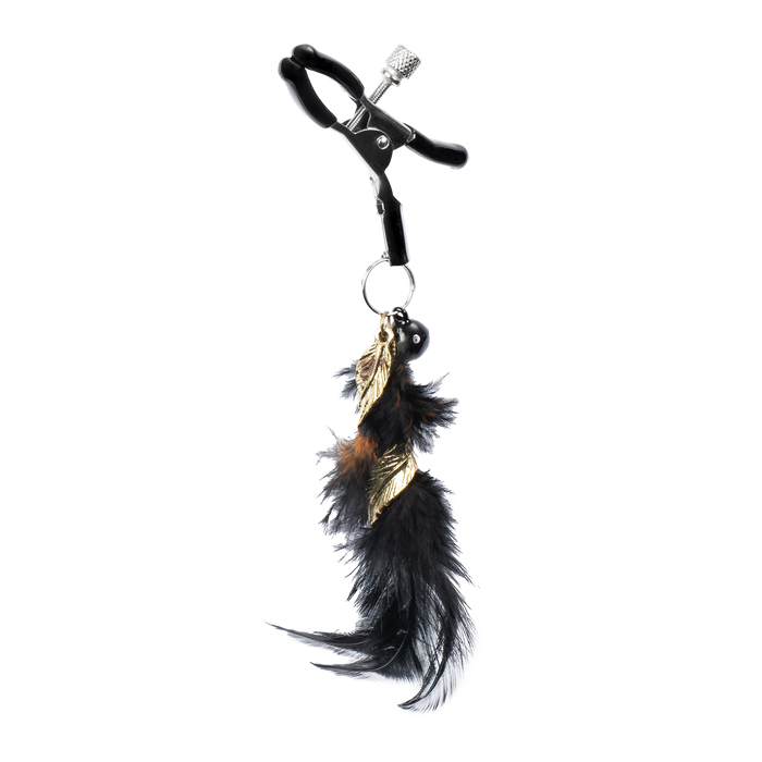 Rimba - Tepelklemmen met Zwarte Veertjes en Gouden Hangertjes - Zwart/Goud-Erotiekvoordeel.nl