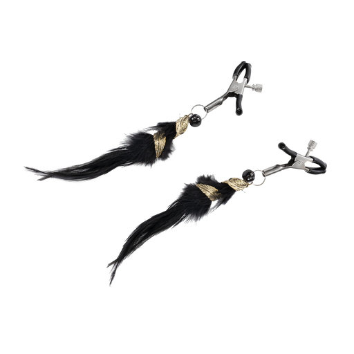 Rimba - Tepelklemmen met Zwarte Veertjes en Gouden Hangertjes - Zwart/Goud-Erotiekvoordeel.nl