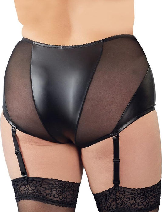 Cottelli Plus Size – Jarretel Slip Hoog Model met Afneembare Bretels – 2XL – Zwart-Erotiekvoordeel.nl