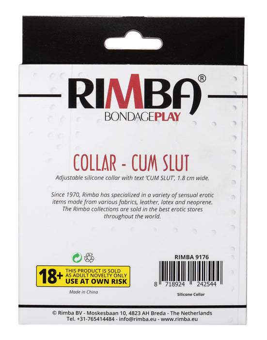 Rimba - Halsband - Collar Met Tekst - CUM SLUT - Siliconen - Zwart