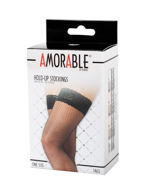 Amorable - Medias eróticas - Medias de rejilla con sujeción - Negro - Talla única - Erotiekvoordeel.nl