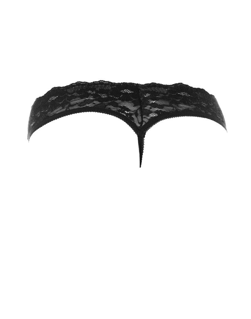 Amorable - G-String met Kanten Ruches - Open Kruis - One Size - Zwart-Erotiekvoordeel.nl