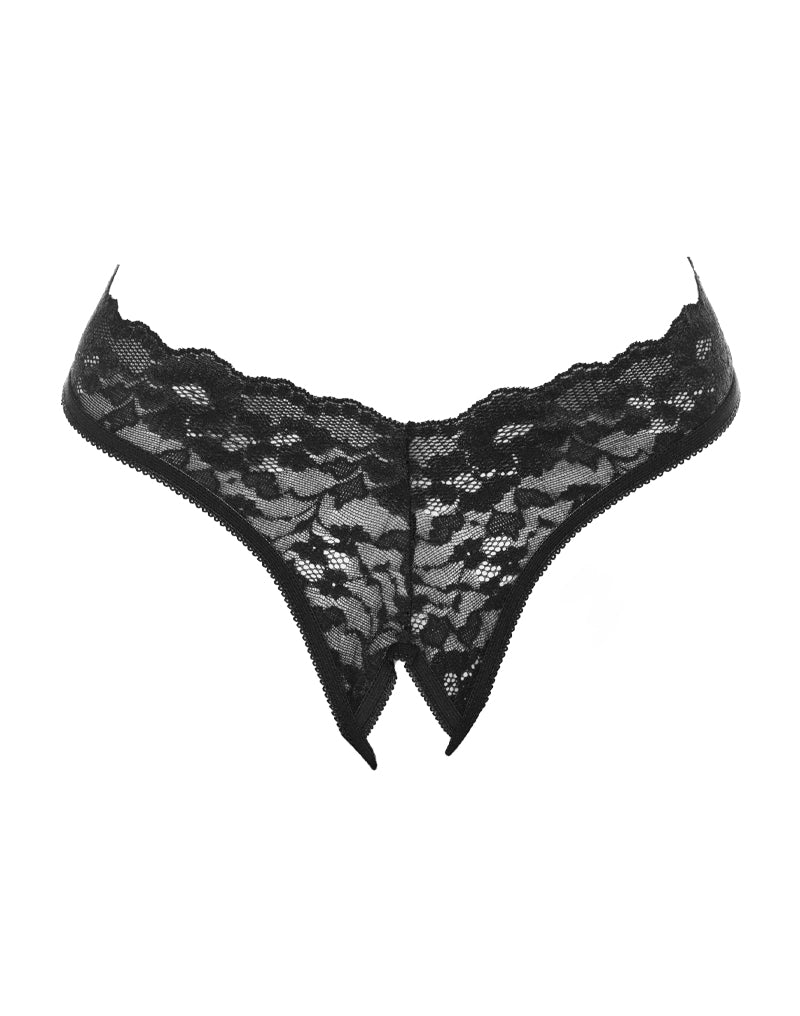 Amorable - Tanga con volantes de encaje - Abierta en la entrepierna - Talla única - Negro - Erotiekvoordeel.nl