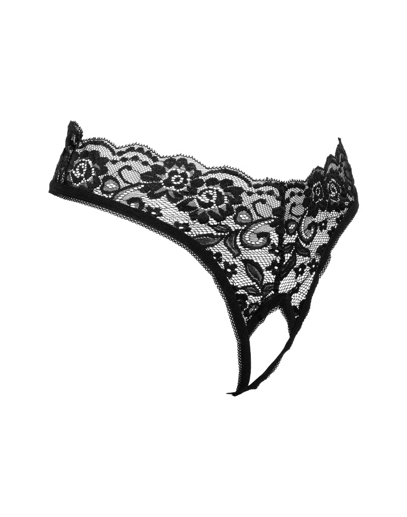 Amorable - Tanga con volantes de encaje - Abierta en la entrepierna - Talla única - Negro - Erotiekvoordeel.nl