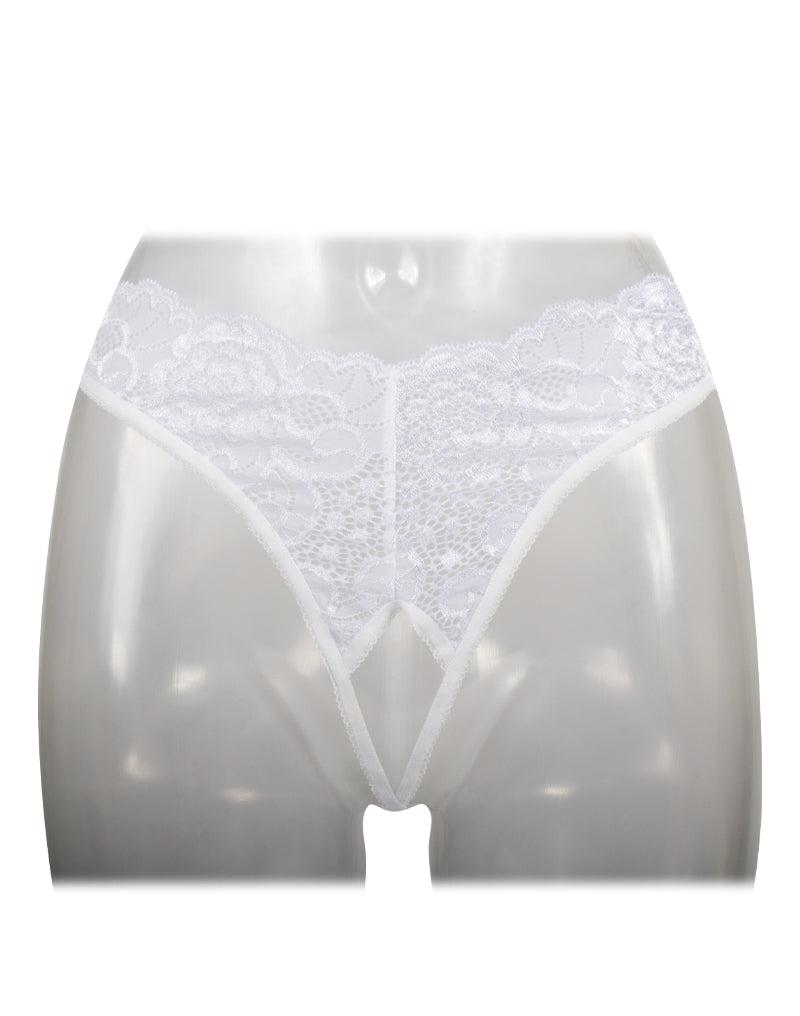 Amorable - Slip in pizzo con apertura frontale - Bianco - Taglia unica - Erotiekvoordeel.nl