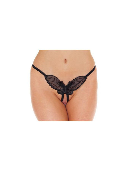Amorable - Lussuoso tanga a farfalla in pizzo con apertura frontale - Nero - Taglia unica - Erotiekvoordeel.nl