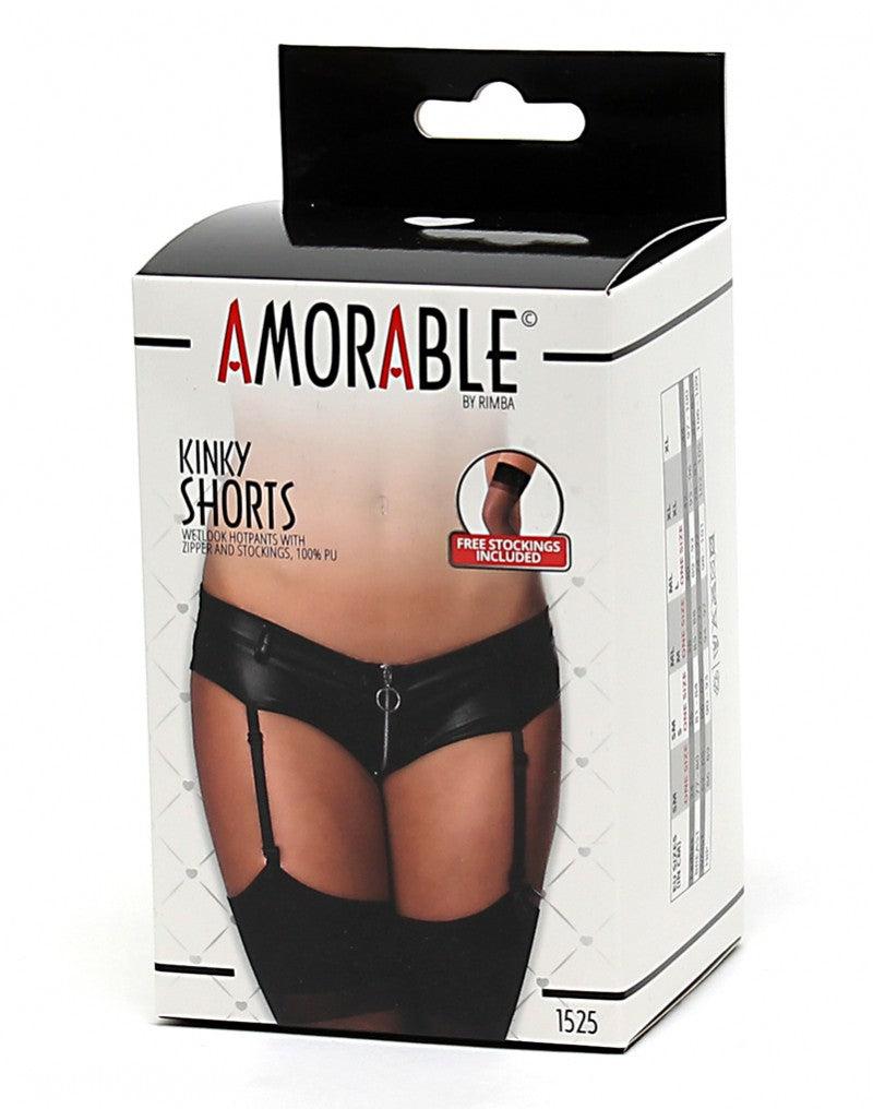 Amorable - Wetlook Slipje Met Rits In Kruis - inclusief Jarretels En Kousen-Erotiekvoordeel.nl